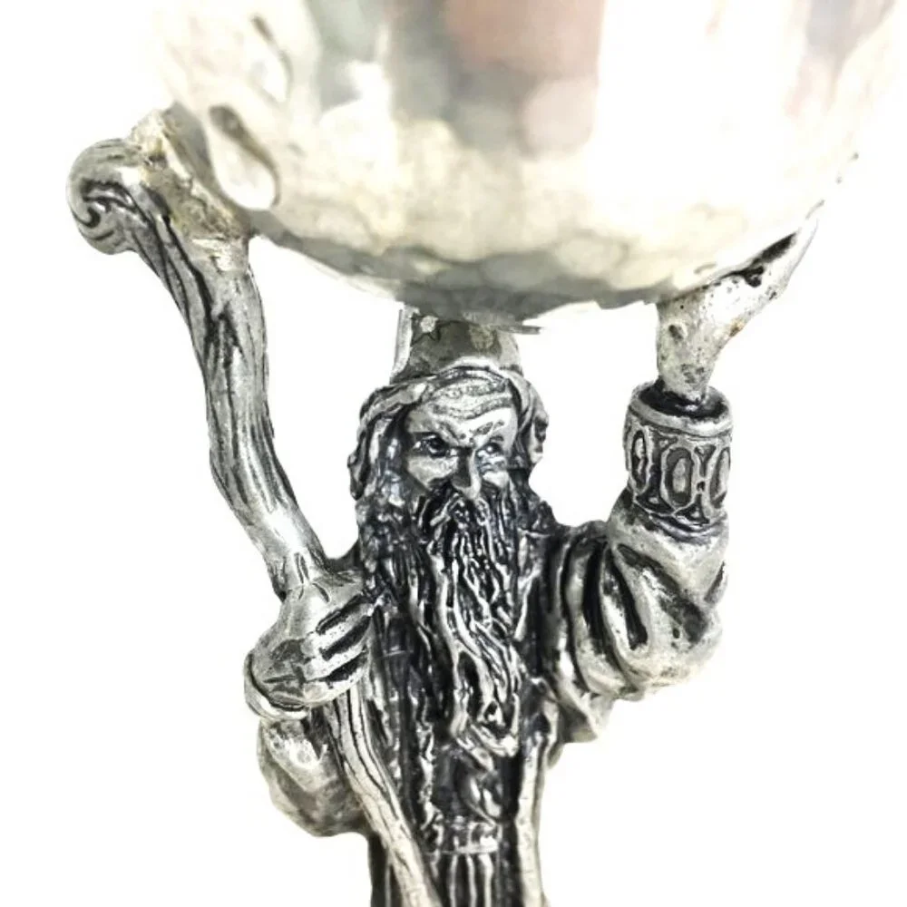 * Ballena Bay Hand Crafted Pewter Art Wizard Goblet Cup 8” Vtg